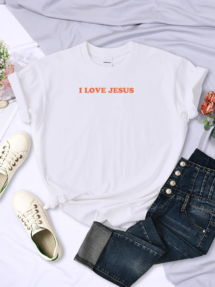 I Love Jesus Letter Print Tshirt Women Casual Breathable T Shirt Street Fashion Tee Clothes Summer Funny Soft Short Sleeve Tops