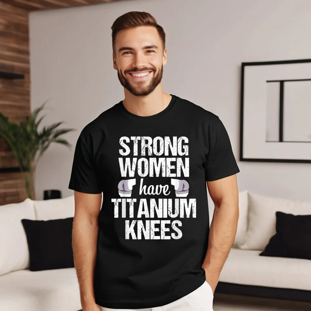 Retro Knee Replacement Funny Strong Surgery Vintage T-Shirt Crew Neck 100% Cotton Mens Tees Short Sleeve Tee Shirts Christmas