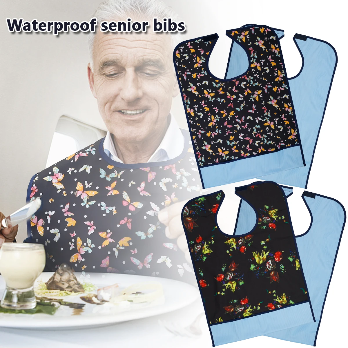 Adult Bibs Waterproof Mealtime Bib Protector Adult Disability Aid Bibs Washable Reusable Adult Bib for Eating 65 x 45 cm Dining