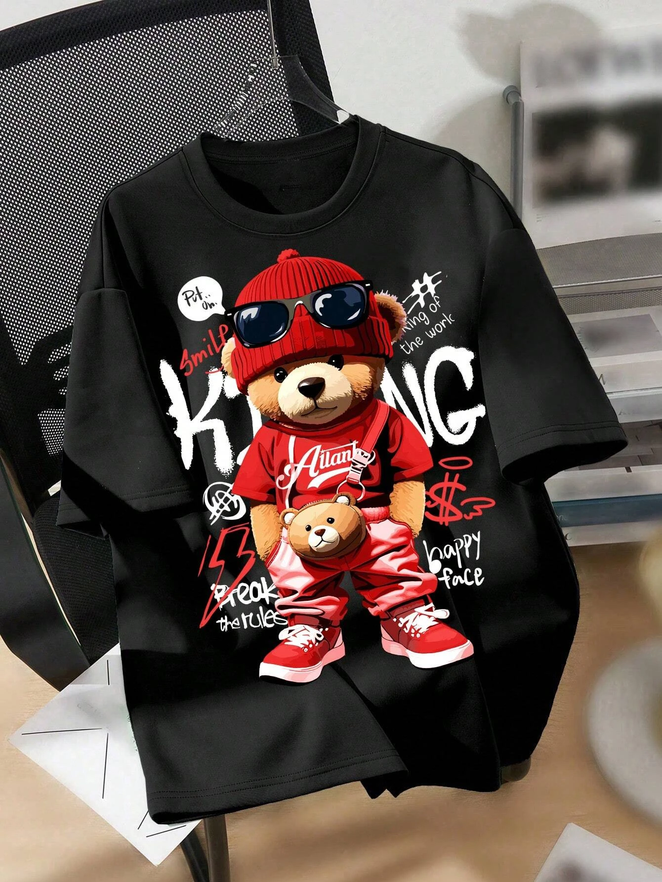 

Cotton Boys Casual Graphic Cartoon Bear Print Round Neck Girls Fashion comfortable Short Sleeve T-Shirt For Summer clothing