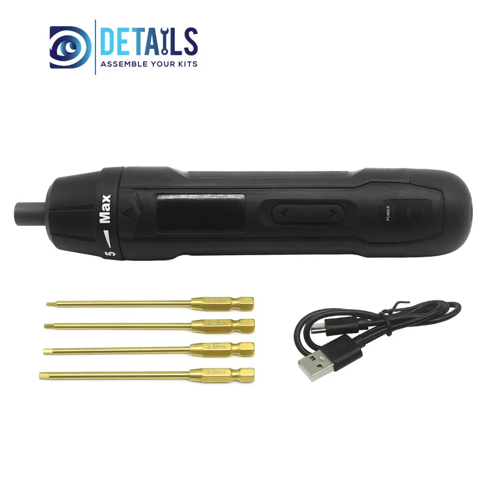 

Electric Mini Screwdriver with 6-Gear Torque With Power Tip Hex 1.5/2.0/2.5/3.0mm 3.6v, 2000mAh, 350rpm, 0.1-5.3Nm, Chuck 6.35mm