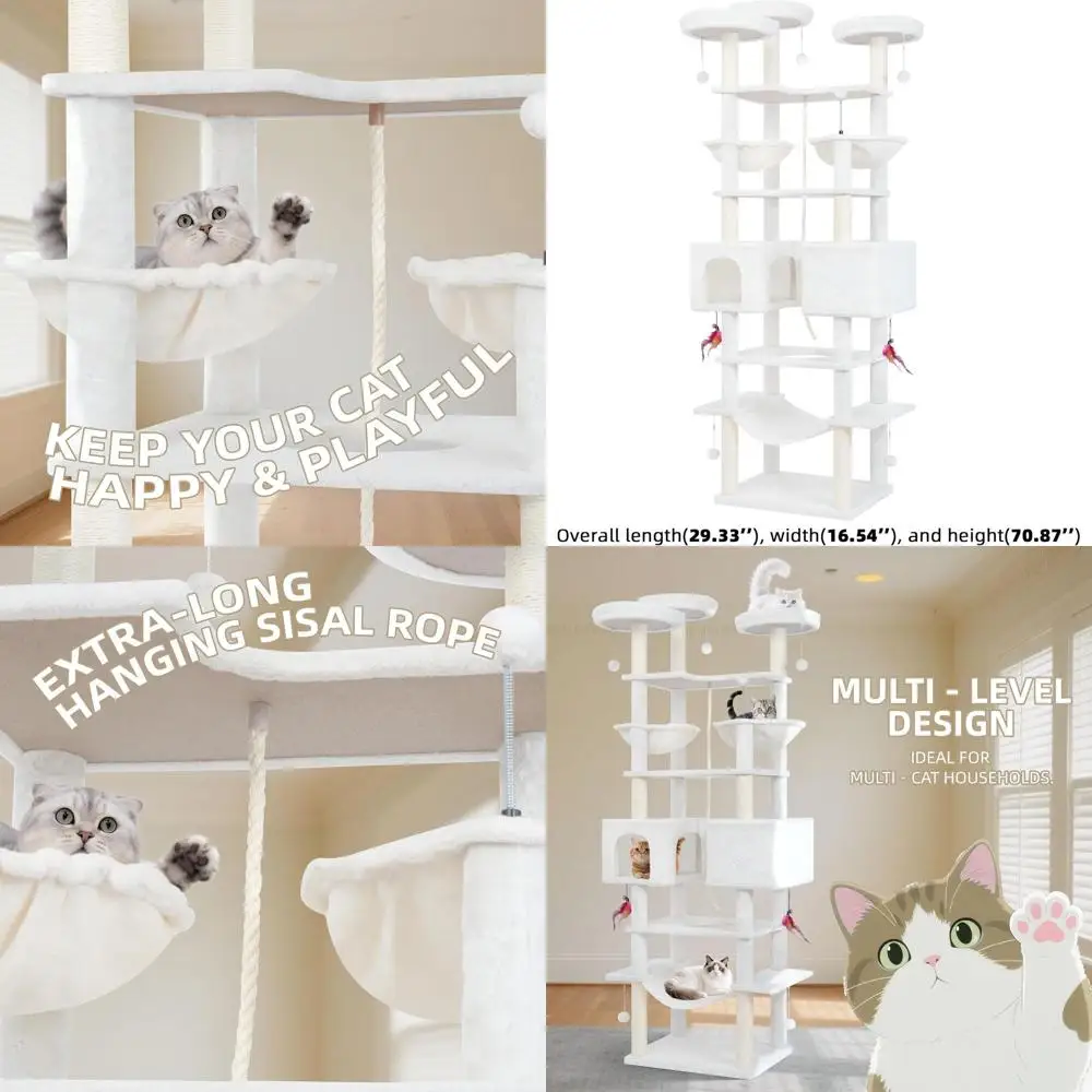 

Indoor Multi-Level Cat Tree with Hammock, Condos, Baskets, Toys, Perches, Balls, and Scratching Posts in Beige