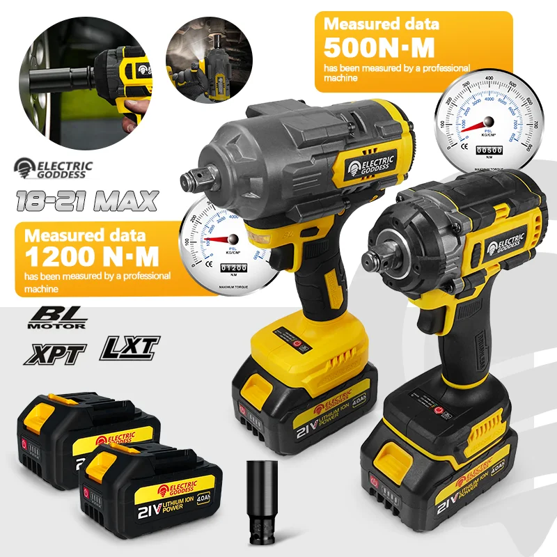 

Electric Goddess Super Torque Brushless Electric Cordless Impact Wrench 1/2" Car Wheel Repair Power Tool For Makita 18V Battery