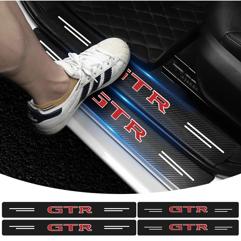 4pc New Car Door Sill Threshold Carbon Fiber Plate Decals Stickers For Nissan GTR X-trail Tiida Qashqai J10 J11 Leaf Kicks Versa