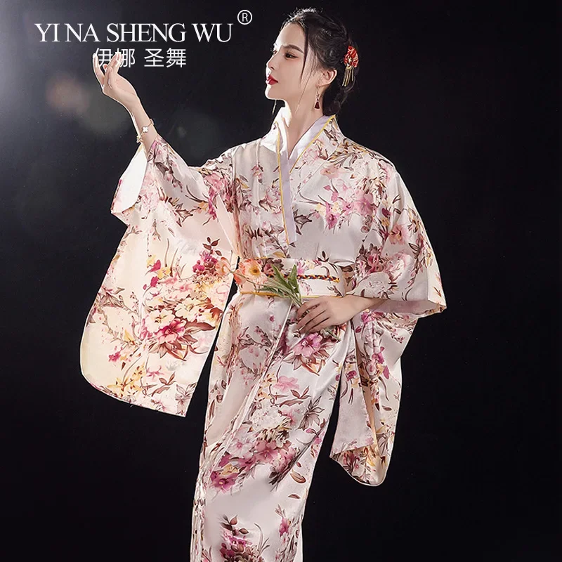 كيمونو ياباني مثير للنساء ، يوكاتا مع أوبي ، زي تنكري تقليدي ، ساتان ، زهور ، مقاس واحد ، تصميم جديد