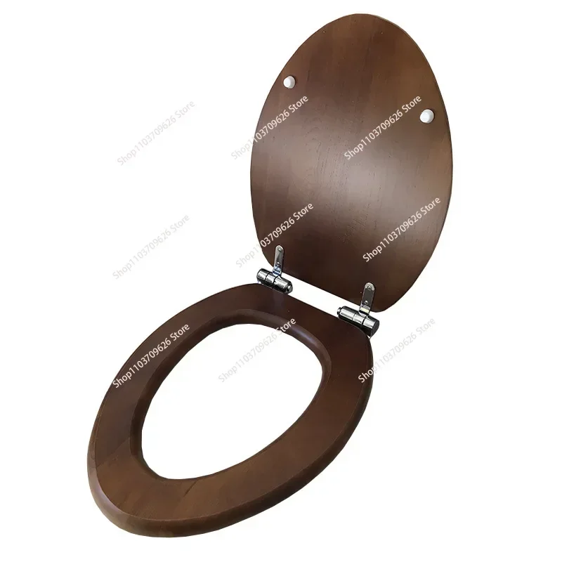 

OUV Universal Thickened Seat Ring Solid Wood Toilet Seat Cover Black Walnut Stainless Steel Buffer Drop Hinge Seat