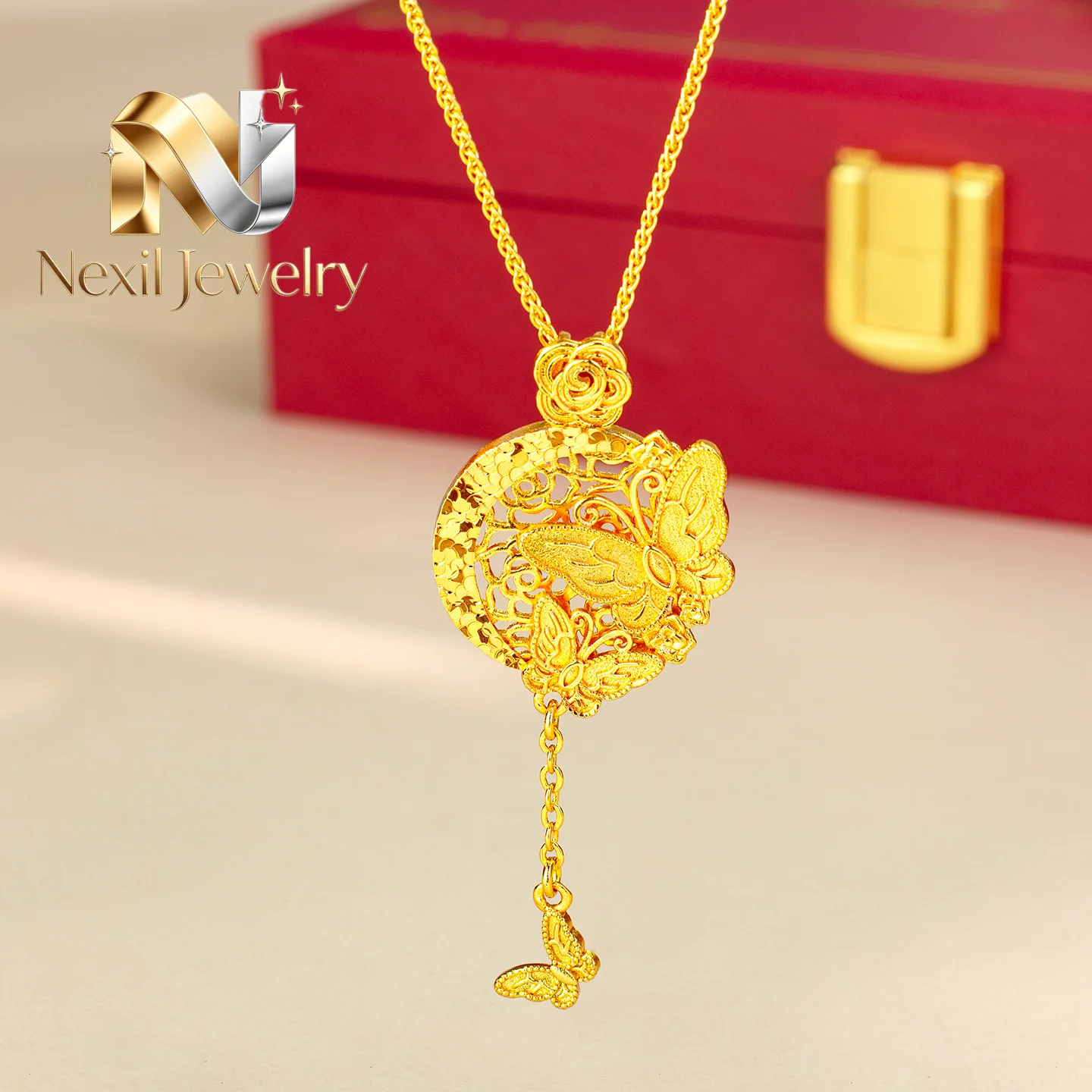 Nexil Jewelry  Butterfly Tassel Pendant Women's 24K Gold AU999-Pure gold butterfly tassel,fairy-like Chinese style, ideal gift f