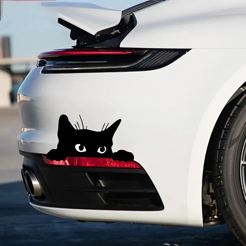 Cute Cartoon Black Cat Peeking Through Window Self-Adhesive Vinyl Decal Used for Car Windows Bumper Laptops