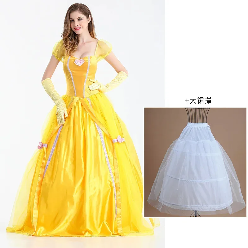 

Belle Halloween Costume Belle Princess Dress Glove Skirt bracket Adult Beauty and Beast Belle Dress Cosplay Performance Women