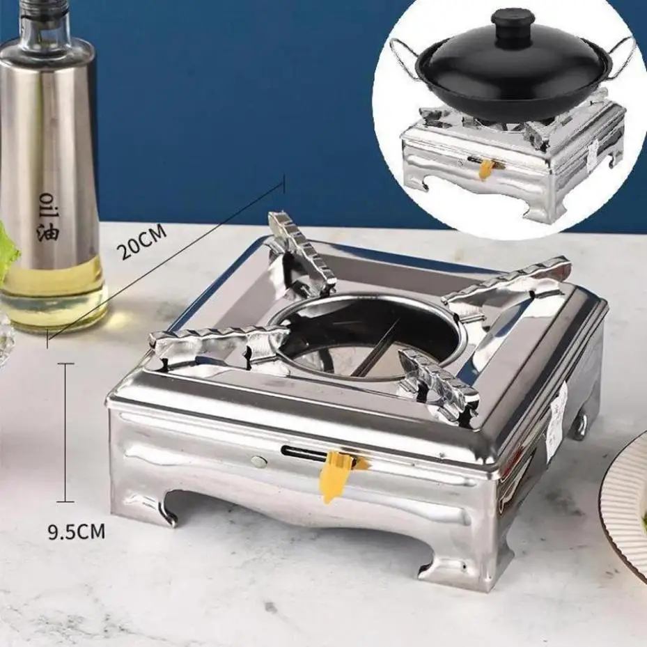 1Pcs Alcohol Furnace Solid Liquid Stainless Steel Hot Pot With Lid Dry Pot Household Restaurant Dormitory Commercial Alcohol Pot view 3