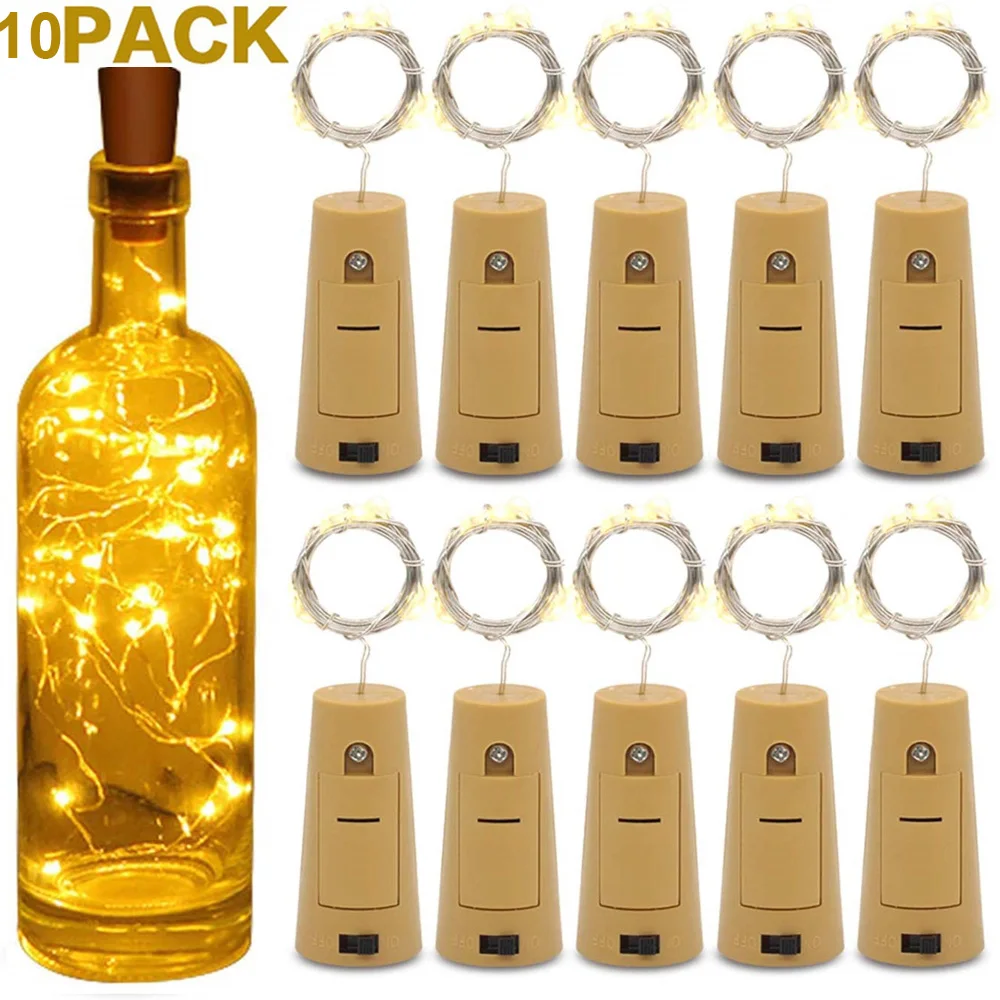 10x Battery Powered Garland Wine Bottle Lights with Cork 20 LED Copper Wire Colorful Fairy Lights String for Party Wedding Decor