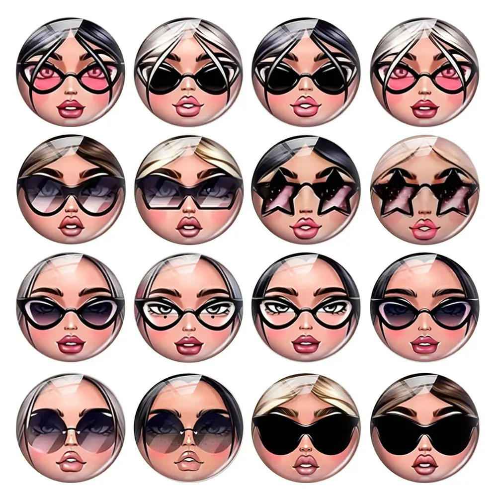 Handmade матрёшка Matryoshka Doll Face Russian Girl Glasses Round Photo Glass Cabochon Flatback Demo Flat Back Cameo For Diy