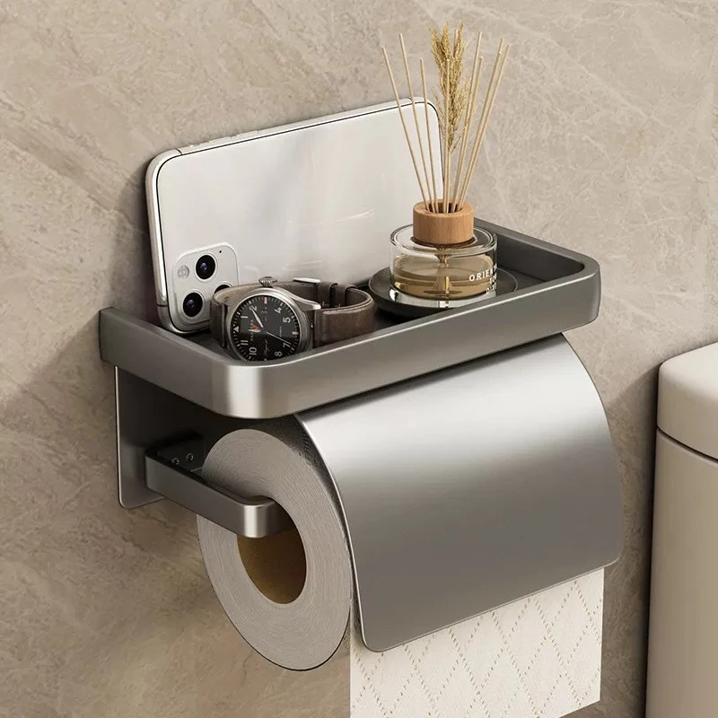 

Aluminum Wall Mounted Tissue Holder Drill Free Bathroom Rack Kitchen Tissue Roll Paper Rack