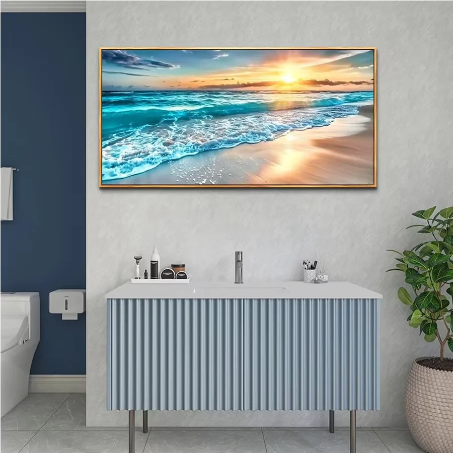 DIY Diamond Painting Set,Full Square Round Sunrise Sea Beach Landscape Diamond Art Mosaic Craft Handmade Home Decor