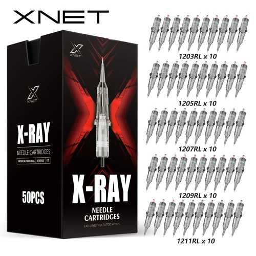 XNET X-RAY 50 Uds cartuchos de tatuaje revestimiento redondo mixto Magnum RS M1 agujas de tatuaje de seguridad esterilizadas desechables para máquina de tatuaje