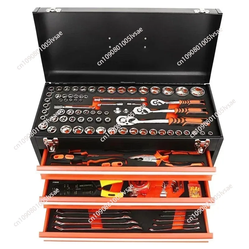 Toolbox 408 tools with Self-Locking,Storage Box with Three Drawers,Hand-held Toolbox Portable Tough/Reliable,Workshop/Domestic