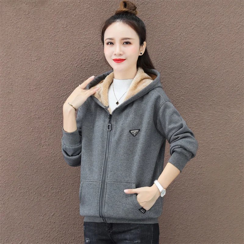 Autumn Winter Casual Jacket 2024 New Hooded Fleece Thickening Women's Clothes Coat Solid Colour Fashion Outeawer Female