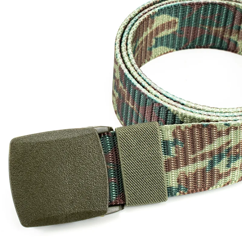 3.3CM X 120CM Men Belt Outdoor Breathable Plastic Steel Buckle Nylon Student Military Training Canvas Lightweight Green Cheap