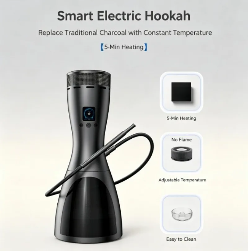 Electric Hookah Set Open System with Glass Bowl, Wholesale, Led Display, Cycle Charging, Quick Heat, Smart Temperature Control