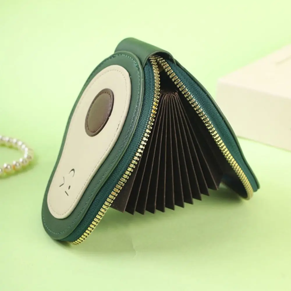 High Quality PU Leather Mini Card Wallet Large Capacity 11 Card Pockets Business Card Case Cartoon Avocado Coin Purse Women