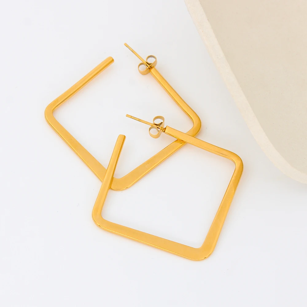Trendy Oversize Geometric Hoop Earrings For Women Stainless Steel  Exaggerated Large Square  Hollow Earrings Punk Party Jewelry