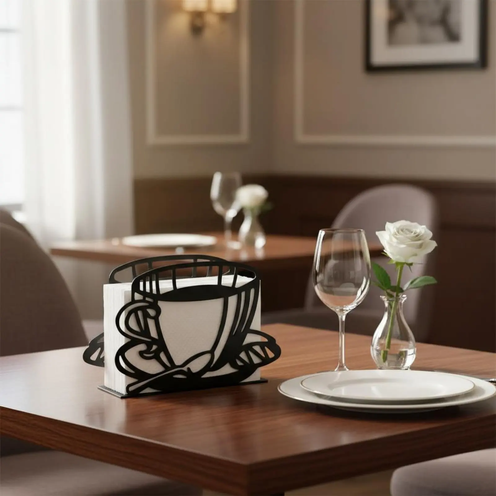 Hollow-Perforated Metal Napkin Rack Creative Design Black Iron Napkin Holder Metal Countertop Tissue Holder Decorative for Hotel