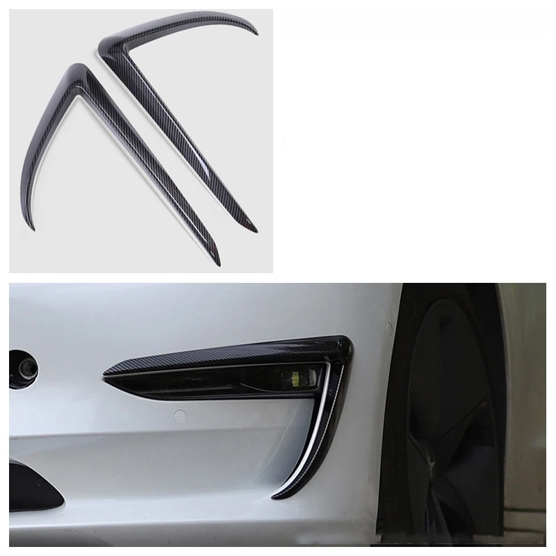 Car Front Fog Lamp Deflector Eyebrow Wind Knife Carbon Fiber Decorative Stickers for Tesla Model 3 2018-2020 Car Styling