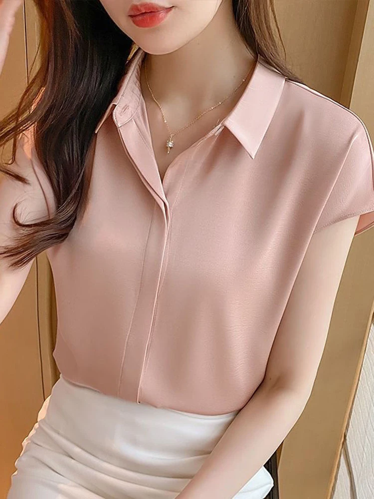 

2025 Summer New Sle ort Sve Two-color Profional irt Commute Top Women's Thin Model Versatile Casual Polyester Blend