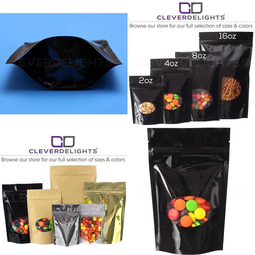 

4oz High-Gloss Black Stand-Up Pouches, 5x8x2.5 inches, 1000 Pack