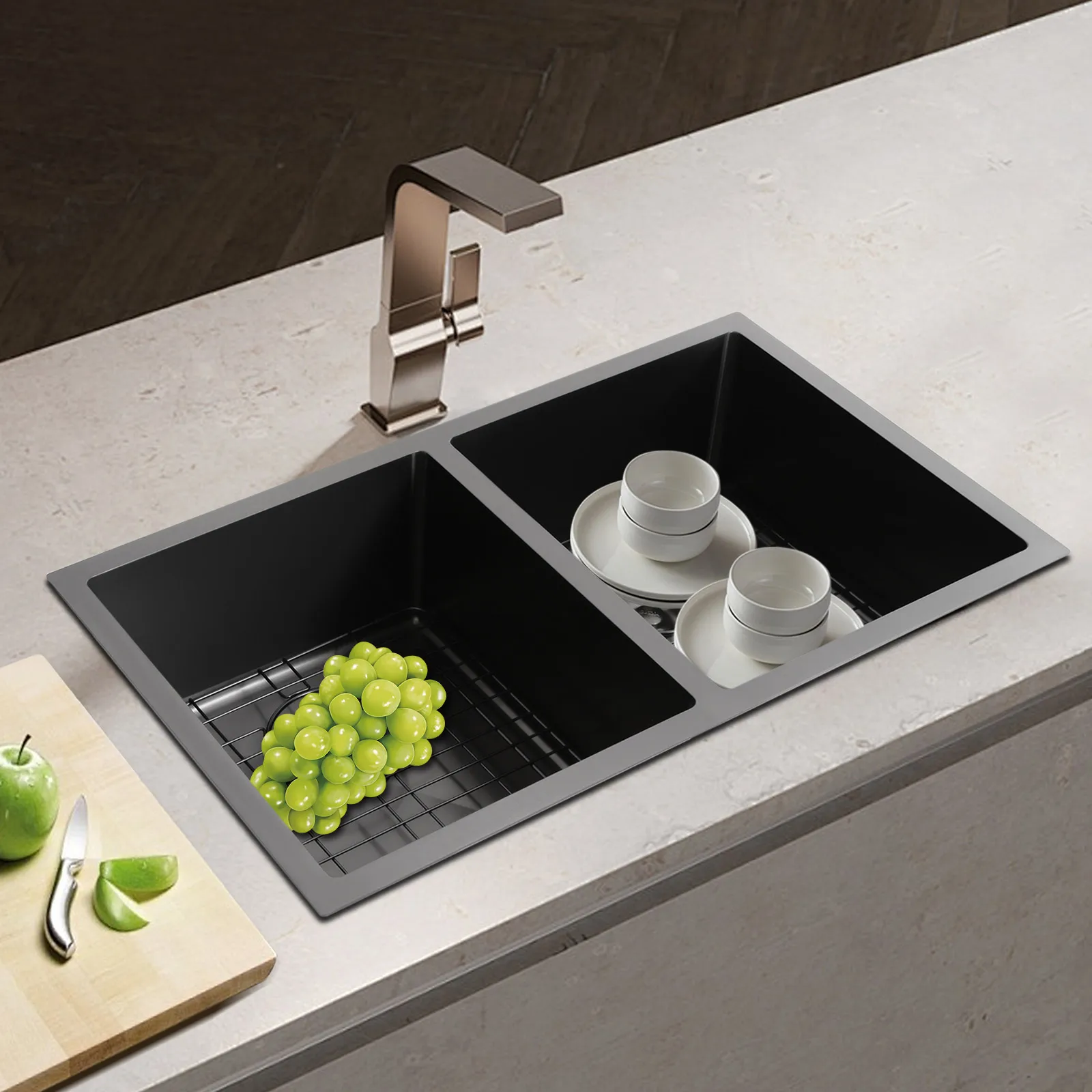 

Кухонная мойка Undermount, раковина с двойной чашей, кухонная мойка, раковина из нержавеющей стали 304 с решеткой и сливом ﻿