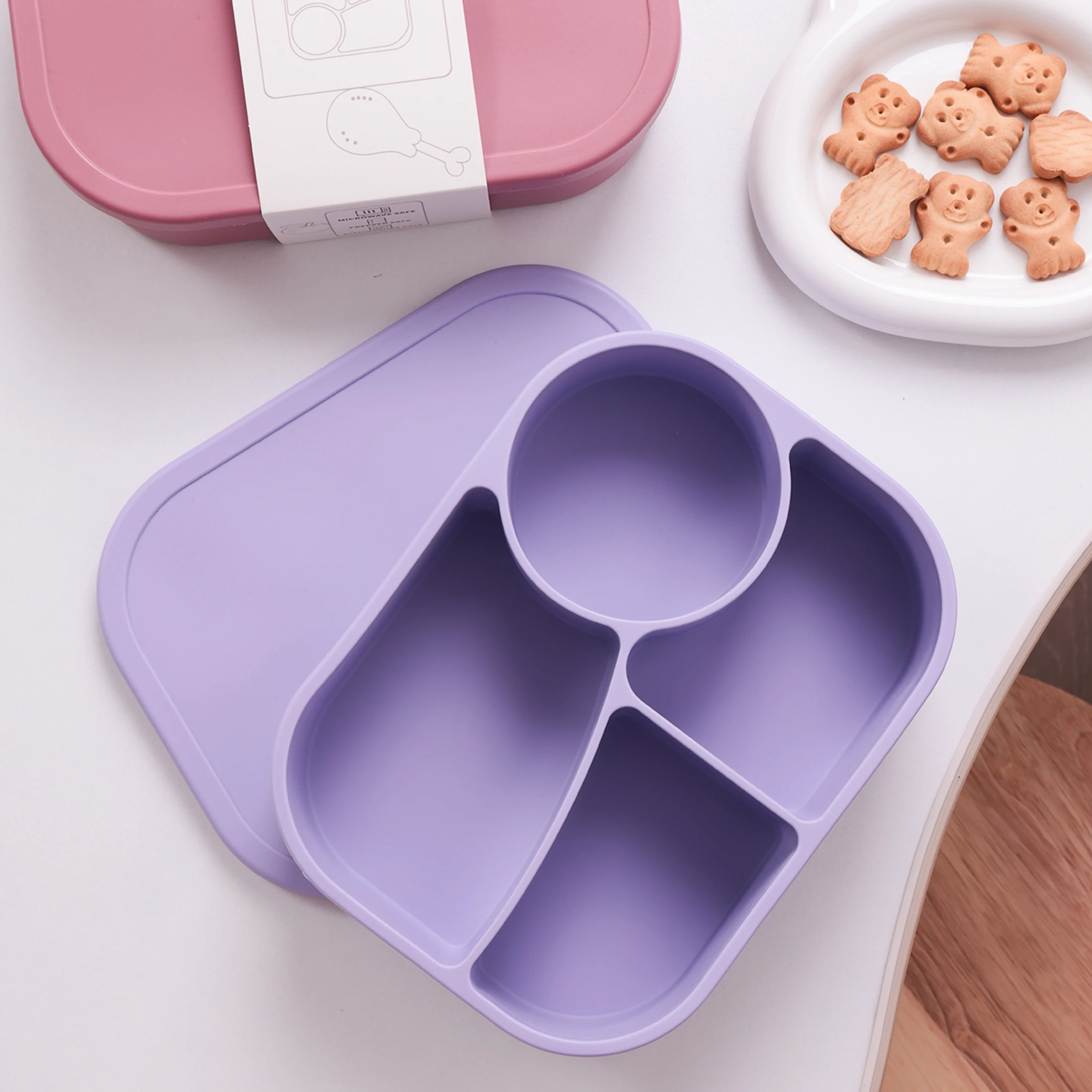 Color Kids  1PCS Lunch Box Silicone 4 Compartments BPA Free  Microwave Dishwasher Safe Leakproof  Bento Feeding Essentials