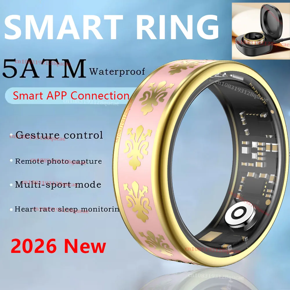 

New Smart Ring with Charging Case for Men Women, Blood Oxygen Sleep Health Monitor, 5ATM Waterproof, Multi-sport Modes Smartring