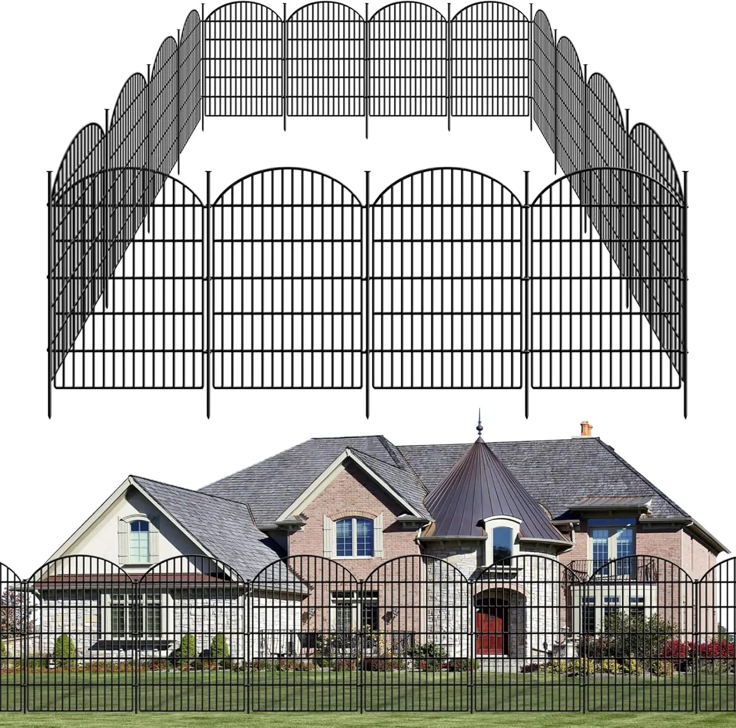 18-Panel Rustproof Garden Fence, 33in H x 40ft L No-Dig Dog Barrier for Yard, Patio & Camping