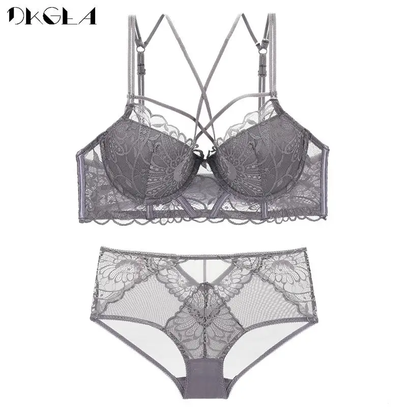 Bandage Sexy Underwear Set Black Bras Gather Thick Brassiere A B C Cup Women Lace Embroidery Lingerie Push Up Bra Sets Fashion