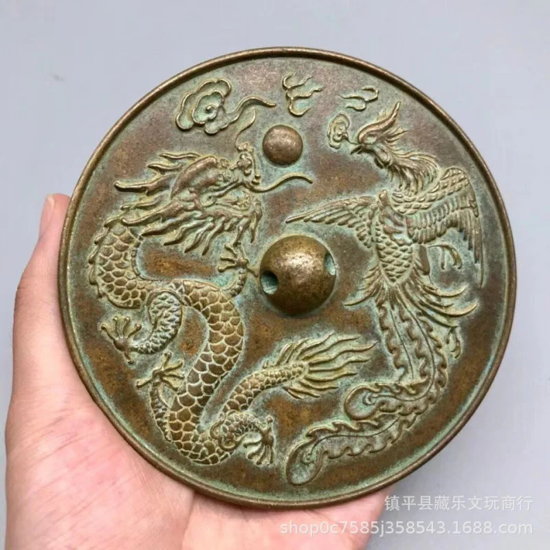 New shiny yellow wedding dragon and phoenix copper , small pocket , special protective mirror for weddings, round mi