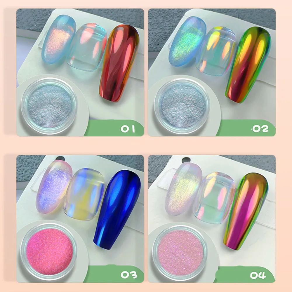 1Box Aurora Chameleon Nail Powder Mirror Effect Chrome Glitter Pigment Colorful Fine Rubbing Dust UV Gel Polish Nail Art Dipping