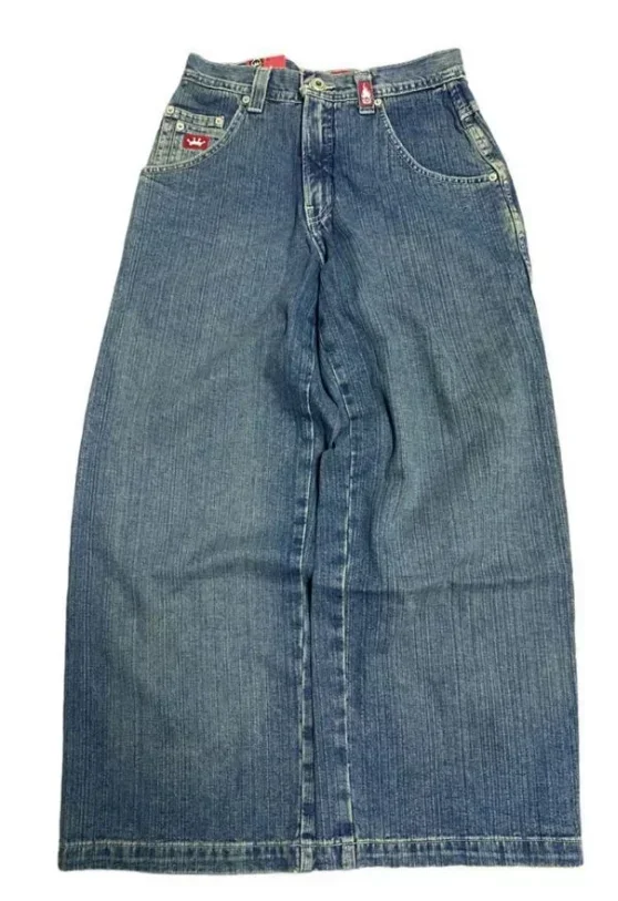 Jeans solto bordado letra americana para homens, calças largas de cintura alta, hip-hop americano, que restaura formas antigas, novo