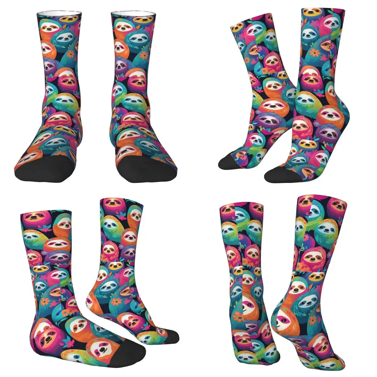All Seasons Crew Stockings Adorable Sloth Cartoon Pattern Socks Funny Long Socks for Men Women Valentine's Day Gifts