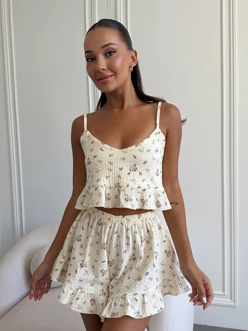 

Marthaqiqi принт женский комплект ночного белья с v-образным вырезом пижамы на тонких бретельках укороченный топ ночная рубашка шорты хлопковая ночная рубашка костюм