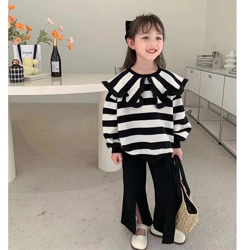 Toddler Girls Outfits Kid Clothing Fashion Clothes Striped Tops + Flared Pants Two-Piece Sets Kids Girls Spring and Autumn Suit