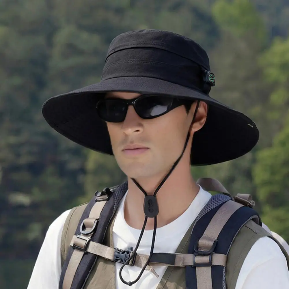 Fisherman Hat Adjustable Size Wide Brim Quick Drying Bucket Hat with Compass Design Foldable Outdoor Sun Protection Hats