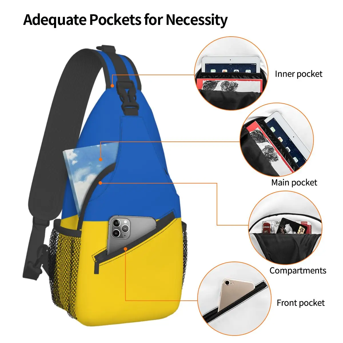 علم أوكرانيا الأوكرانية Crossbody الرافعة حقيبة كول الصدر حقيبة الكتف حقيبة Daypack للسفر التنزه الدراجات حقيبة