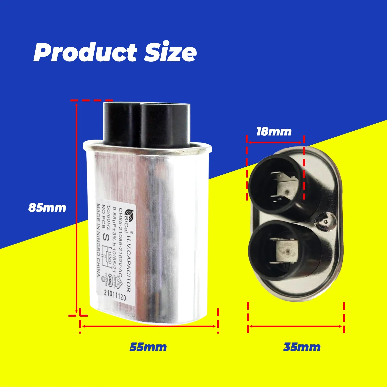 2100V.AC 0.85uF 50/60Hz CH85.21085 High Voltage HV CAPACITOR   Microwave Oven Replacement Parts