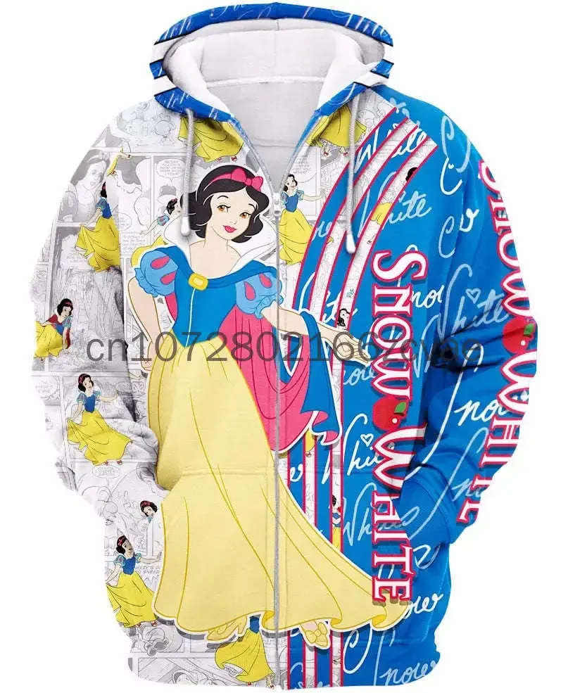 Sudadera con capucha de Disney Blancanieves 3D para mujer, sudadera con cremallera Retro, sudadera informal, novedad de 2024