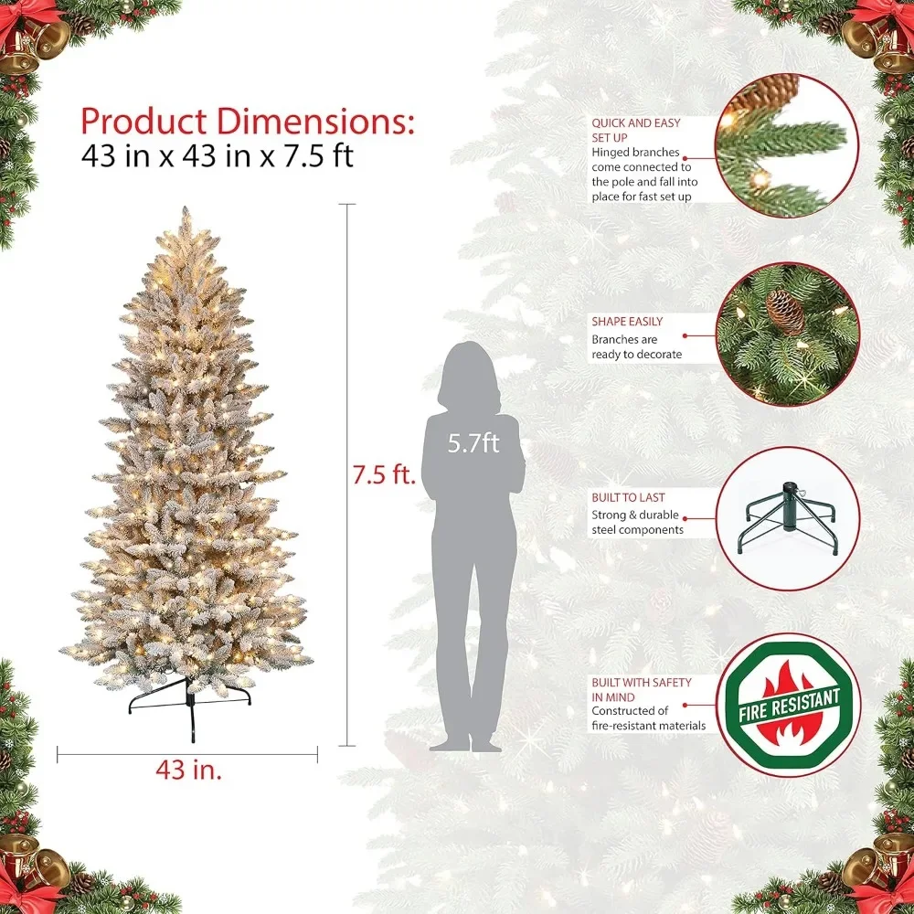 7.5 Foot Pre-Lit Slim Flocked Fraser Fir Artificial Christmas Tree with 500 Lights