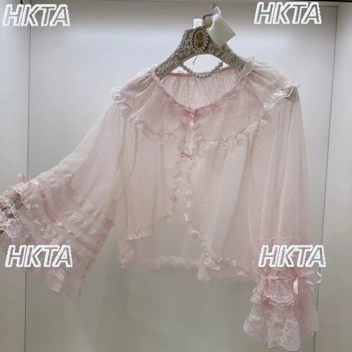 Blusa Japonesa Kawaii con Lazo, Cuello de Muñeca, Manga Larga, Delgada, Negra, con Estampado de Puntos, Estilo Lolita, para Mujer