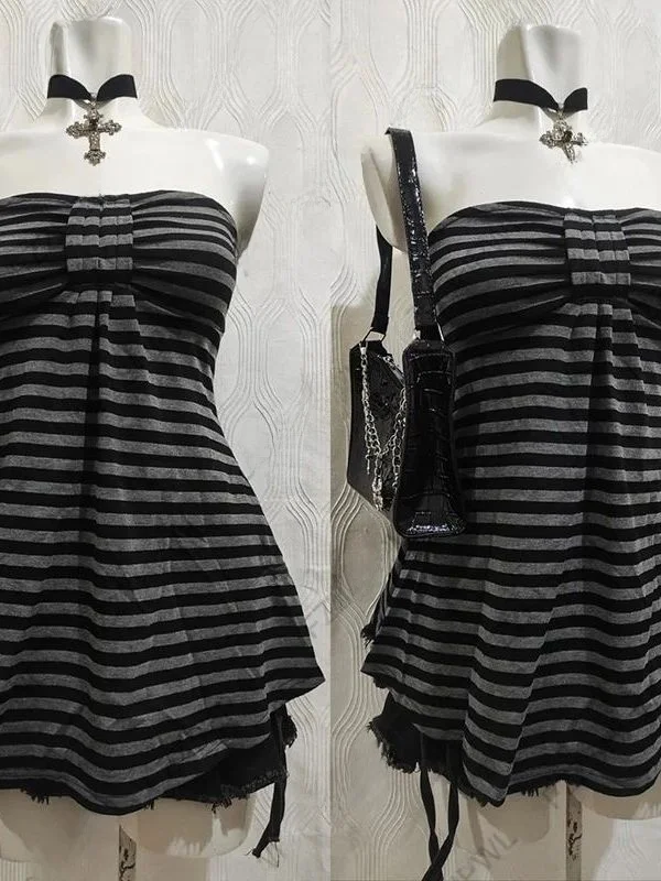 Retro Vintage Gothic Y2K Sexy Stripe Tube Top Vest Top Folded Harem Pants Harajuku Spicy Girl Subculture Trending Bridesmaid