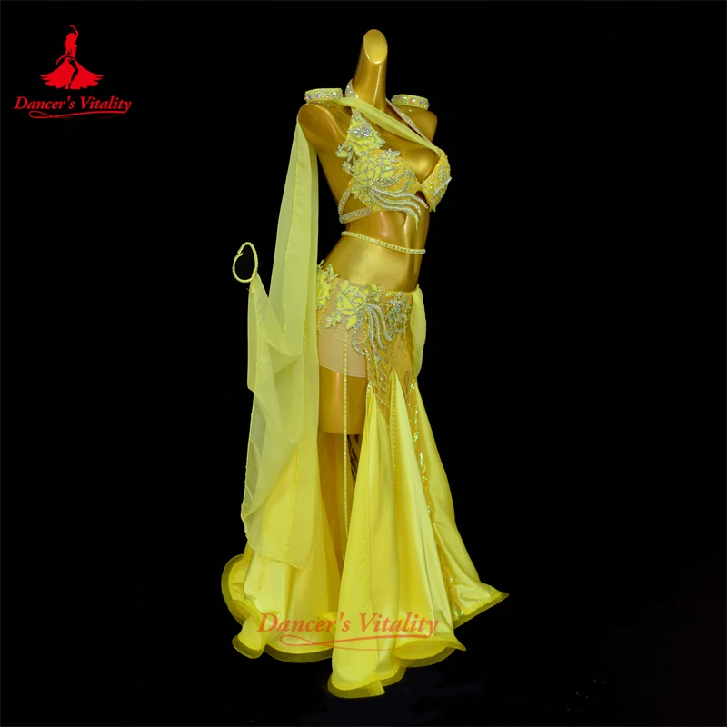 Belly Dance Set Diamond Bra Flutter Sleeves Fishtail Skirt Performance Suit High-End Custom Adult Child Competition Clothes