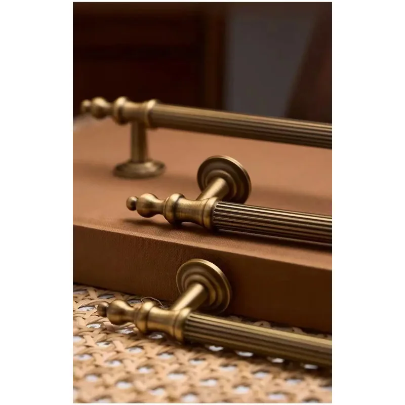 Vintage Brass Wardrobe Door Handle, Cabinet Shoe Cabinet Drawer Antique Bronze Furniture Cabinet High-End Striped Handle