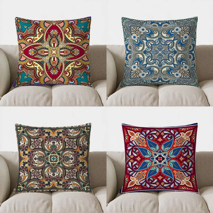 Colorful Ethnic Pattern Double-sided Printed pillow cover Short plush Suitable living rooms bedrooms sofas throw cushion cover